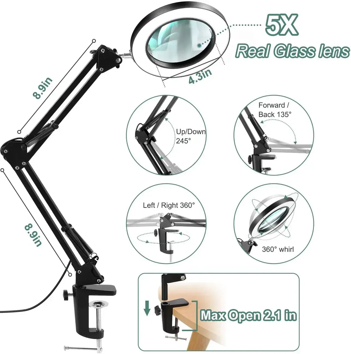 5X Illuminated Magnifier USB 3 Colors 72 LED