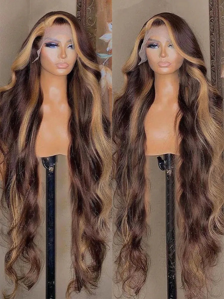 Highlight Wig Human Hair Brazilian Brown Colored 13x4