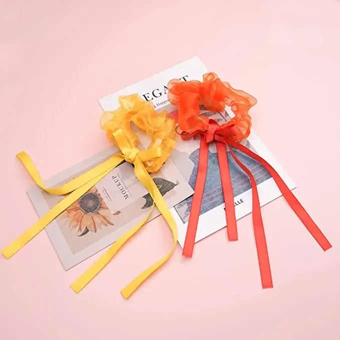 12Pcs Fairy Organza Hair Scrunchies with Ribbon Hair