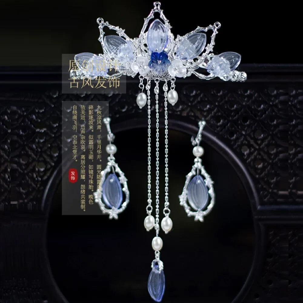 Chinese Hanfu Hair Accessories Set Long Fringed Vintage