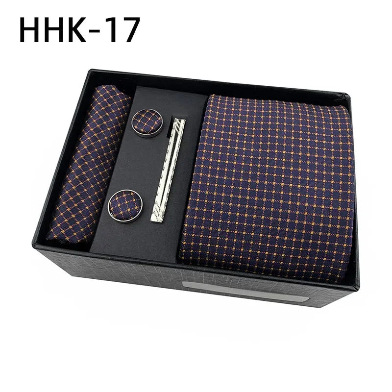 100Silk Feel Set Classic Ties for Men Kerchief