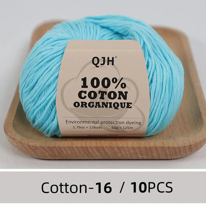 QJH 10PCS 100% Organic Cotton Yarn Pure/Mixed Color