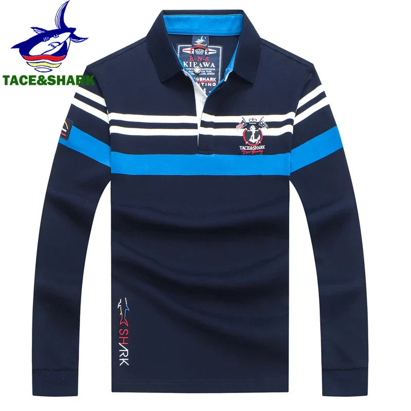 TACE&SHARK Brand Shark Embroidery Long Sleeve Polo Tops