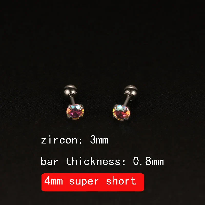 2PCS 4mm Short Ear Studs Earring Outside Upper