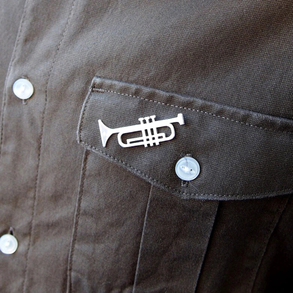 Musical Instrument Trumpet Brooch Pin Stainless Steel Mens