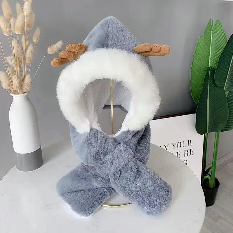 Fur Winter Baby Hat Scarf One-Piece Soft Kids