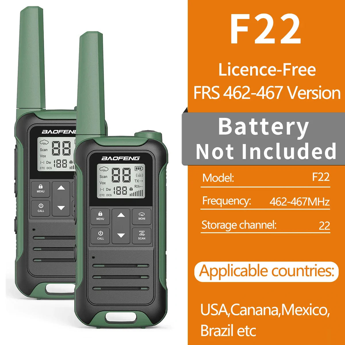 2pcs Baofeng F22 PMR446 FRS Mini Communication Radio