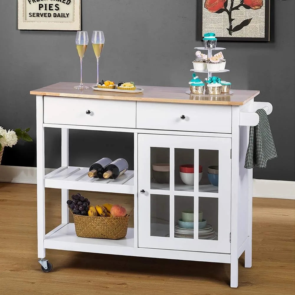 Rolling Kitchen Island Towel Rack Wine Shelf Portable