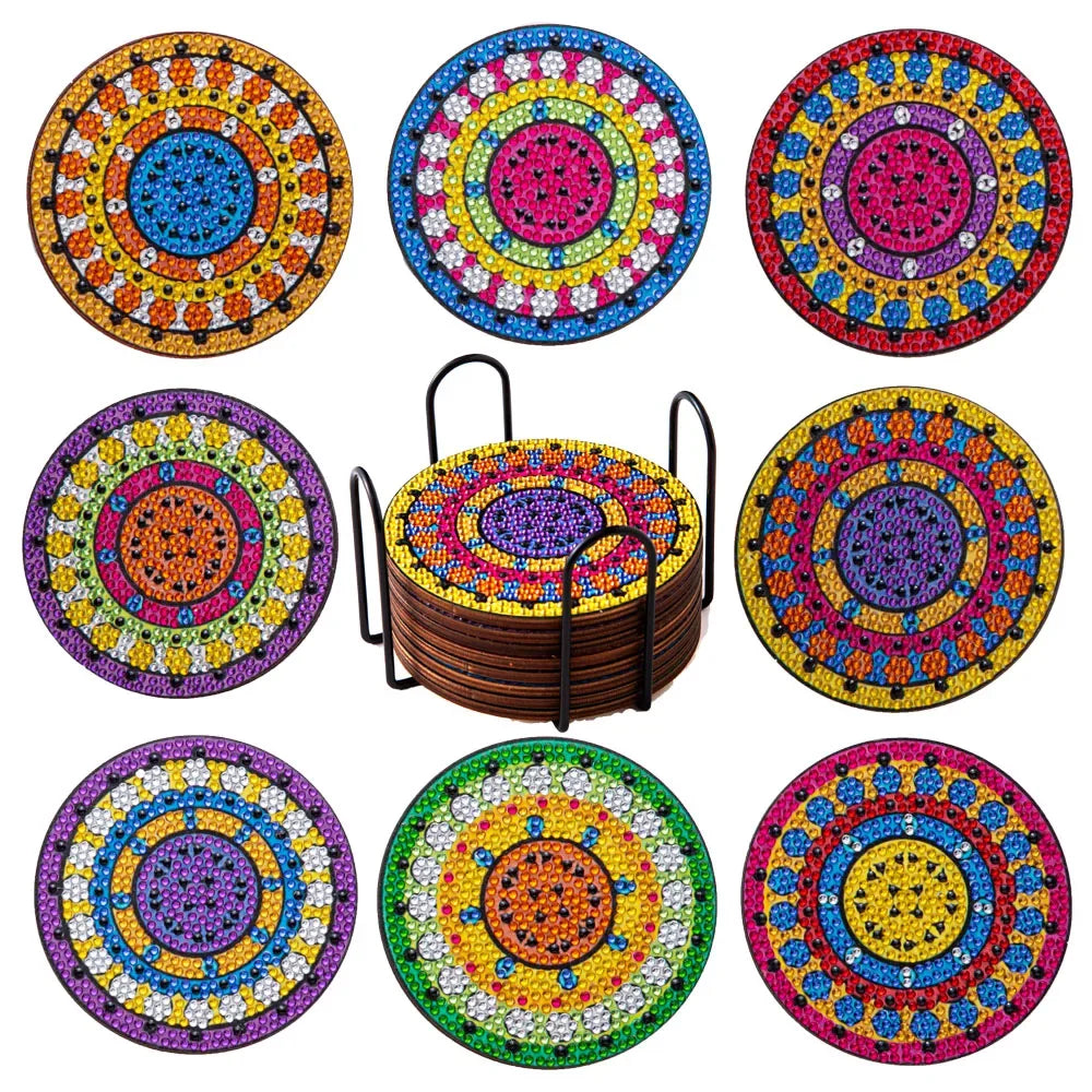 8Pcs DIY Diamonds Painting Coaster Animal Flower Non-slip