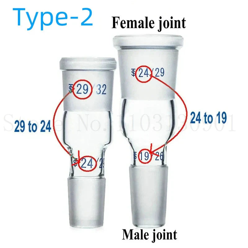 Lab Glass Adapter with 24*19/19*14/29*24/19*24/24*29 Female/male Connecting Glass