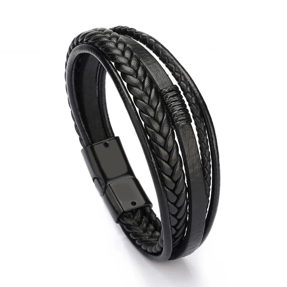 Trendy Leather Bracelets For Men Multilayer Braided Rope