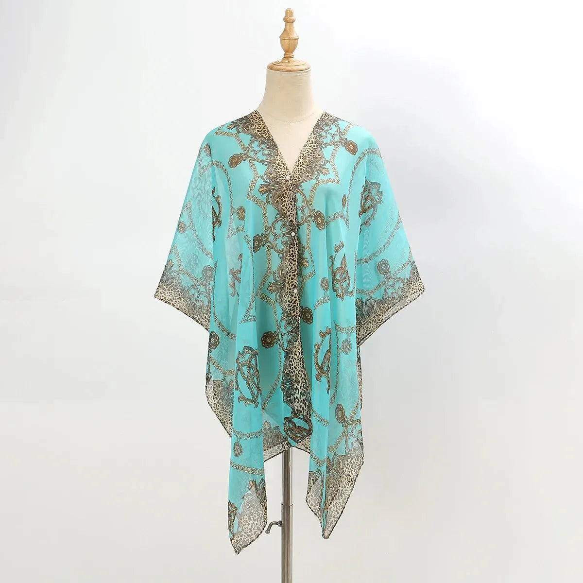 Vintage Print Chiffon Shawl Pearl Scarf Women Sun