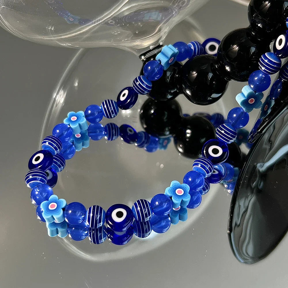 Fashion Blue Flower and Eye of Evil Beaded