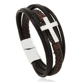 Trendy Leather Bracelets Men Stainless Steel Multilayer Braided