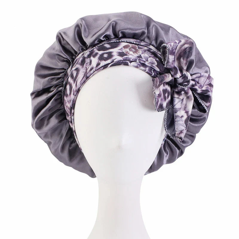 Women Satin Print Sleeping Cap Nightcap Bonnet Headband