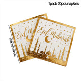 Gold Eid Mubarak Disposable Tableware Star Moon Gilded