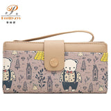 Cute Bear Cartoon PU Leather Lady Long Hand Holding Large-Capacity Card Holder Women`s Wallet Girl Fashion Coin Purse Wristband