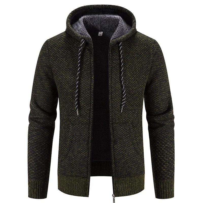 Male Knitted Casual Jackets with Hood Men's Sweater