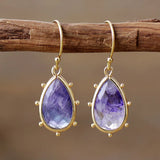 Classic Gold Plated Waterdrop Fluorite Hoop Dangle Huggie