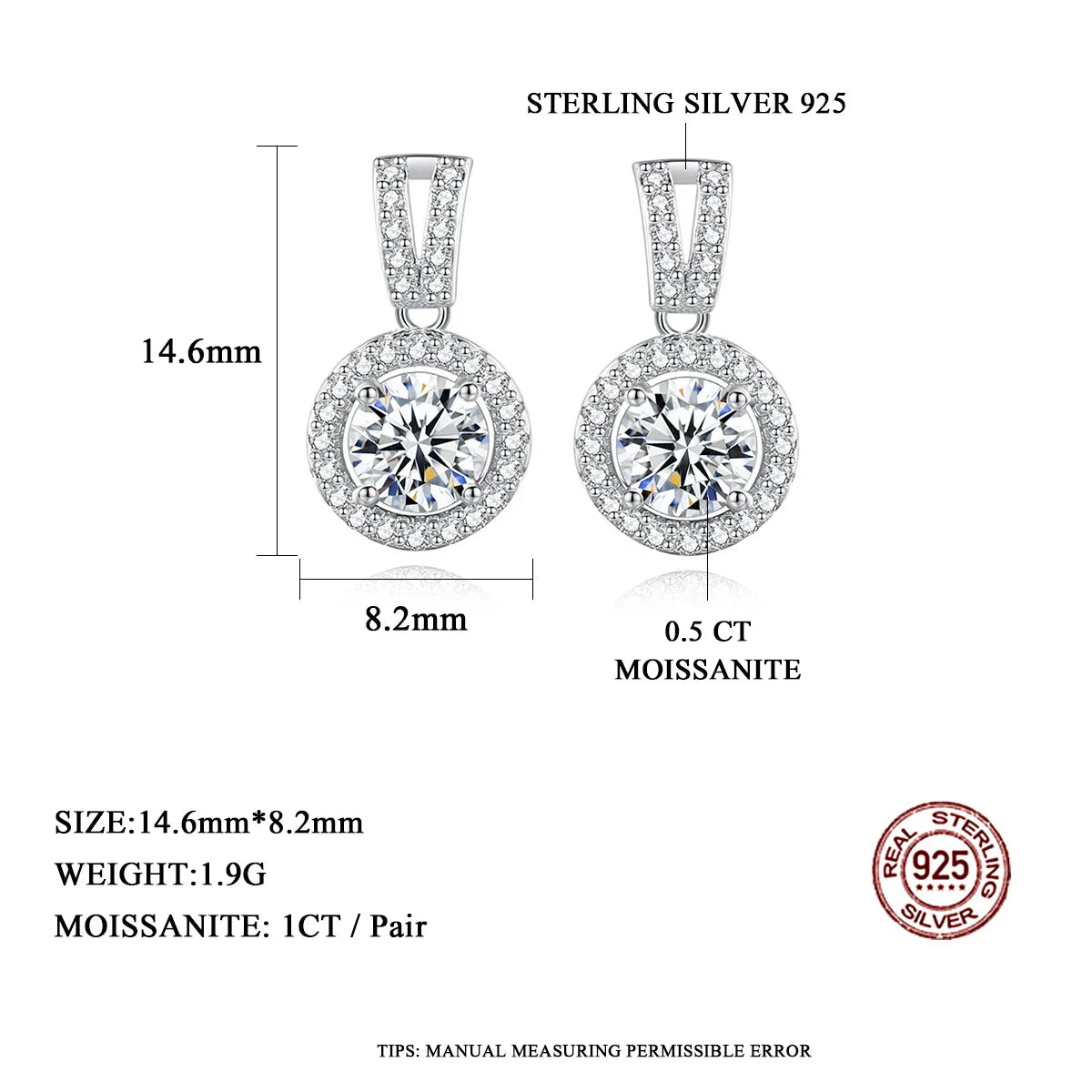 Moissanite Drop Earrings 925 Silver Women Luxury Real