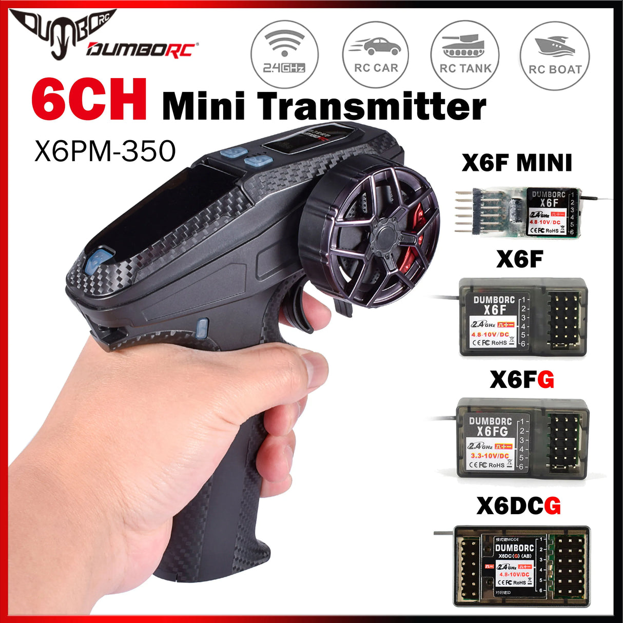 DUMBORC 6CH X6PM-350 2.4G 4.8-12V Mini Transmitter X6F