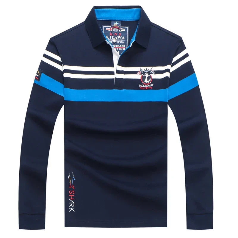 TACE&SHARK Brand Shark Embroidery Long Sleeve Polo Tops