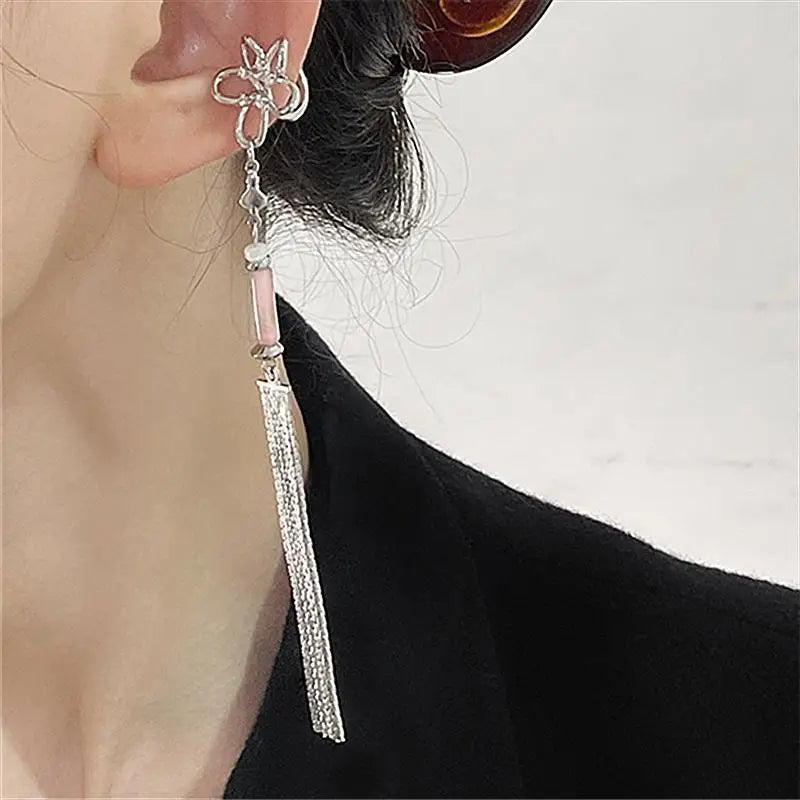 Vintage Chinese Style Artificial Jade Tassel Flower Ear