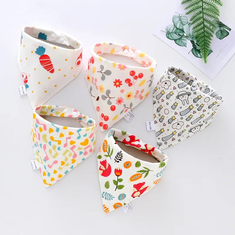 5Pcs/Set Baby Bibs Triangle Double Cotton Bandana Bibs