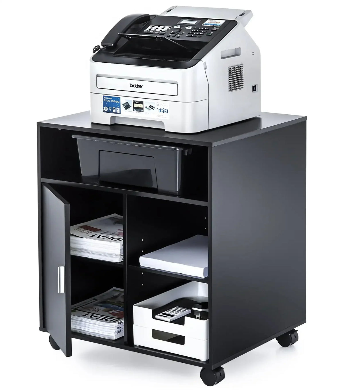 Printer Stand with Storage Adjustable Shelves, Wood Mobile