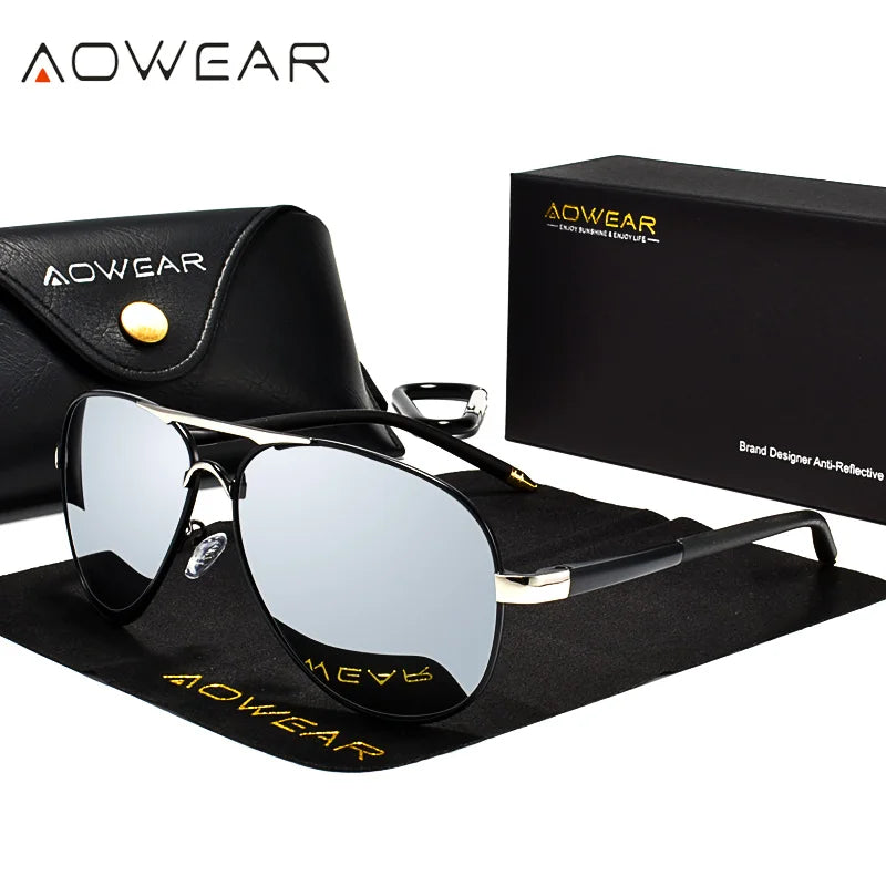 AOWEAR Men's Aviation Sunglasses Men Polarized Mirror Sunglass