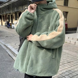 2023 Men Winter Sherpa Jacket Contrast Color Patchwork