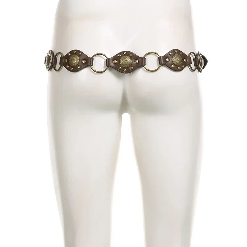 SUCHCUTE Sunflower Buckle Boho Vintage Rivet Brown Belts