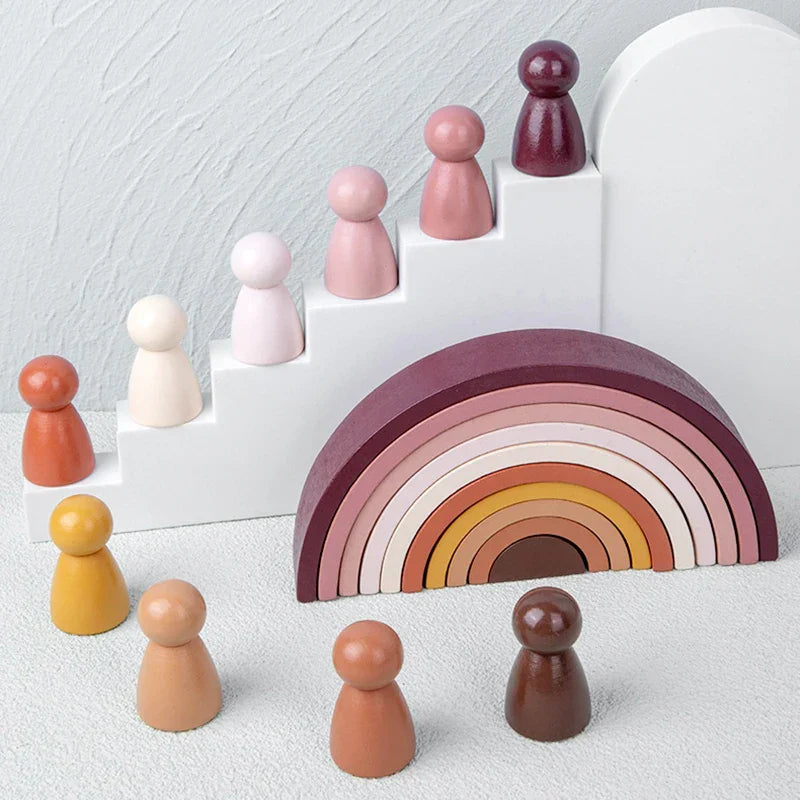 Arched Wooden Rainbow Building Blocks Kids Montessori Games