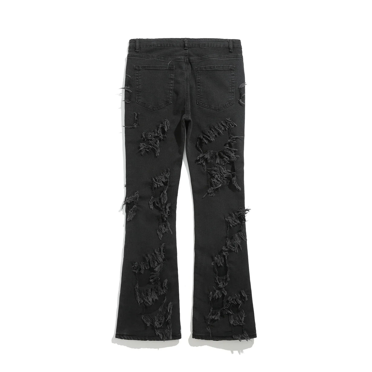 Black Brushed Denim Jeans RO Double-layer Damage Hole