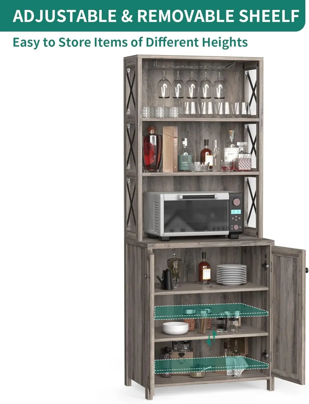 Bar Cabinet, Tall Farmhouse Coffee Bar Wine Cabinet