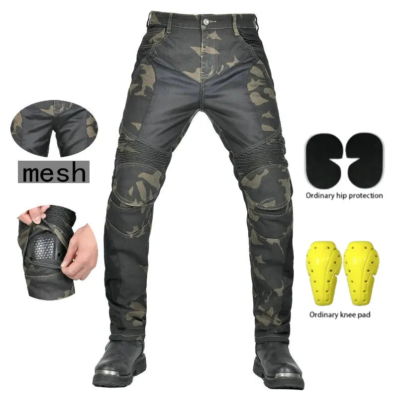 Loong Biker Motorcycle Riding Pants Summer Motocross Super Fit Slim Protection Jeans Mesh Breathable Casual Camouflage Trousers