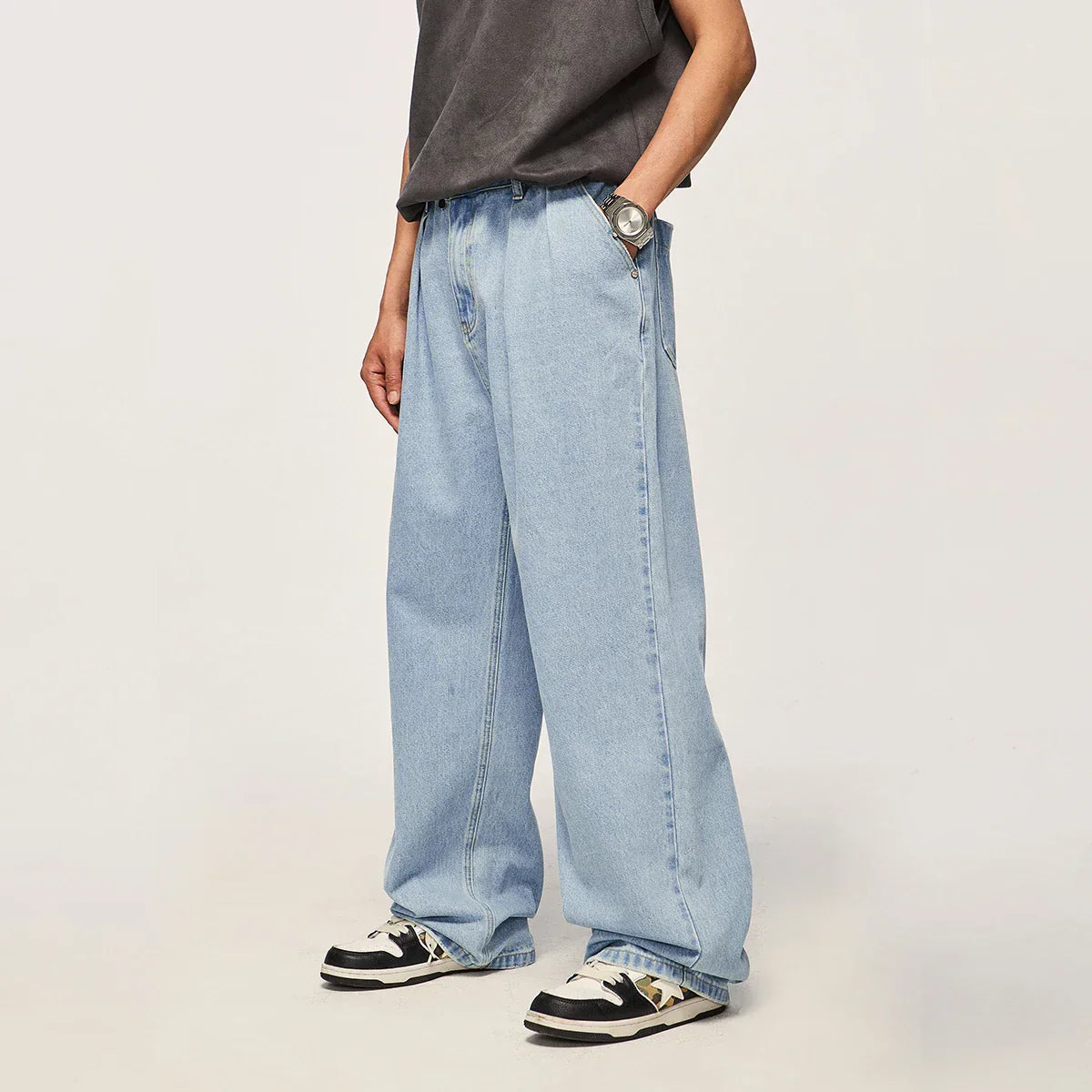 INFLATION Blue Retro Washed Denim Pants Male Classic