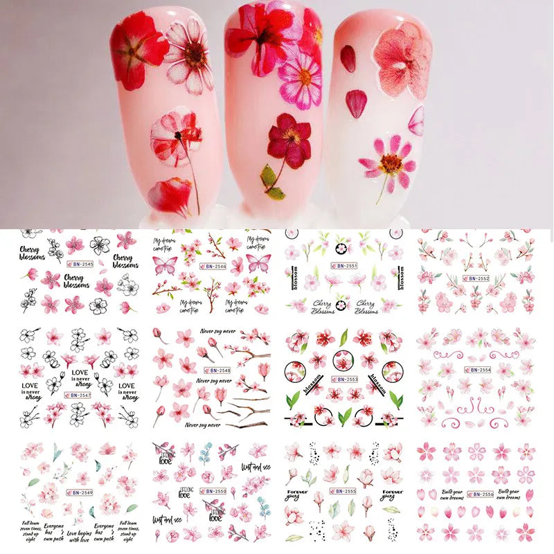 12 Designs Nail Stickers Set Mixed Floral Geometric