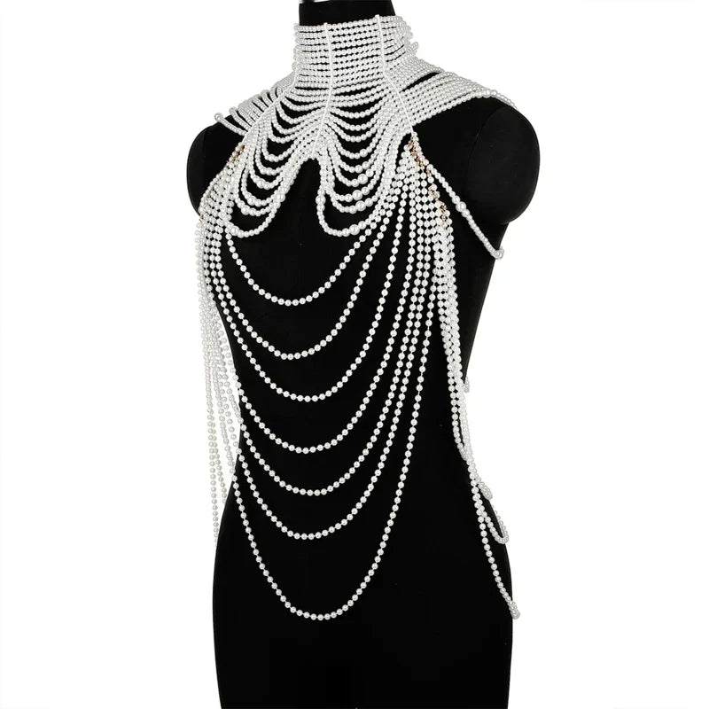Women Body Chain Sexy Pearl Body Bra Chain