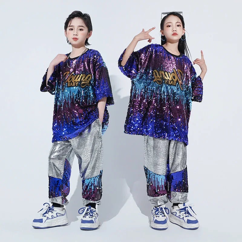 Kids Hip Hop Clothing Sequined T Shirt Loose