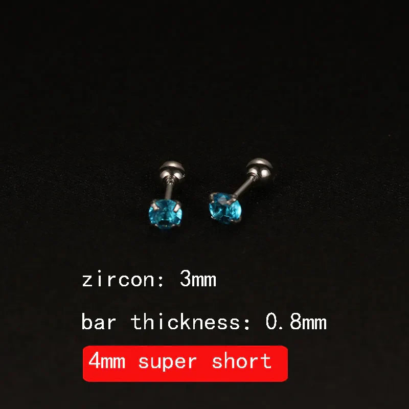 2PCS 4mm Short Ear Studs Earring Outside Upper