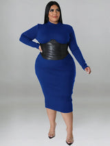 Zipper Dress Tight Ladies Mid Length Plus Size