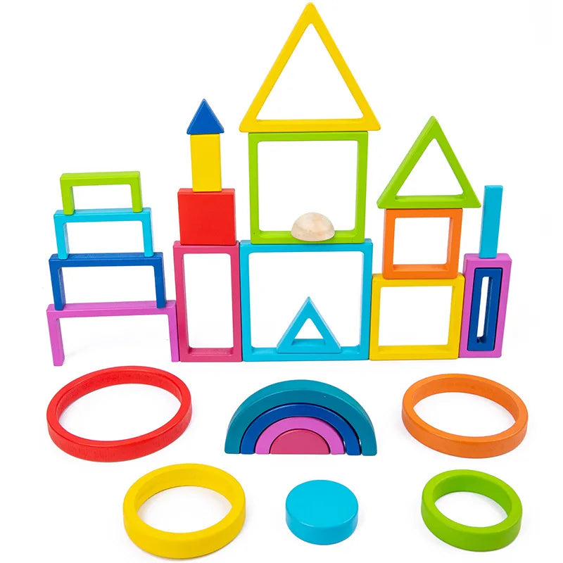 Montessori Rainbow Nesting Stacking Toys Wooden Building Blocks