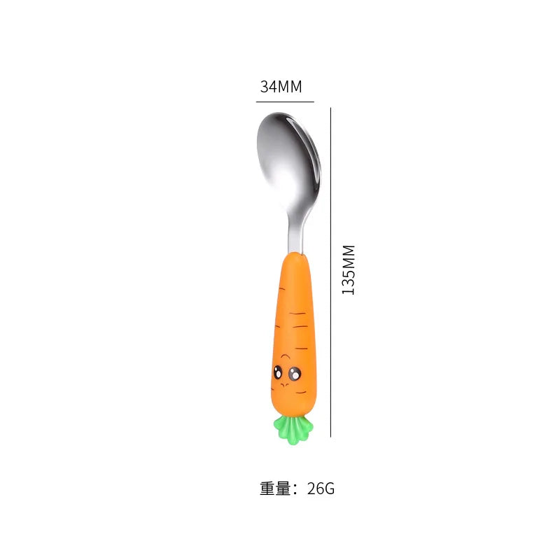 1/3Pcs Baby Feeding Utensils Cartoon Vegetable Fork Spoon