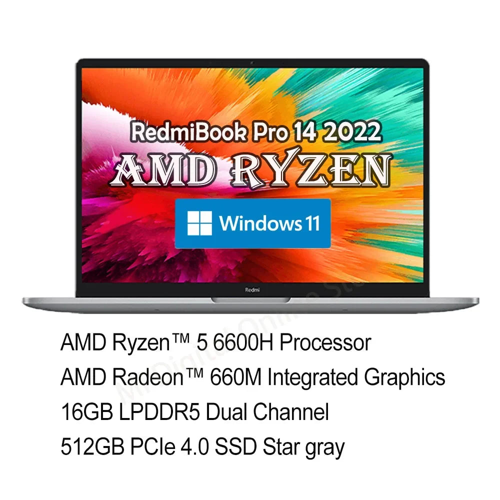 【Super Sale】Xiaomi RedmiBook Pro 14 2022 Laptop AMD Ryzen R5 6600H/R7 6800H 16G+512G 660M/680M Graphics 2.5K 120Hz Mi Notebook