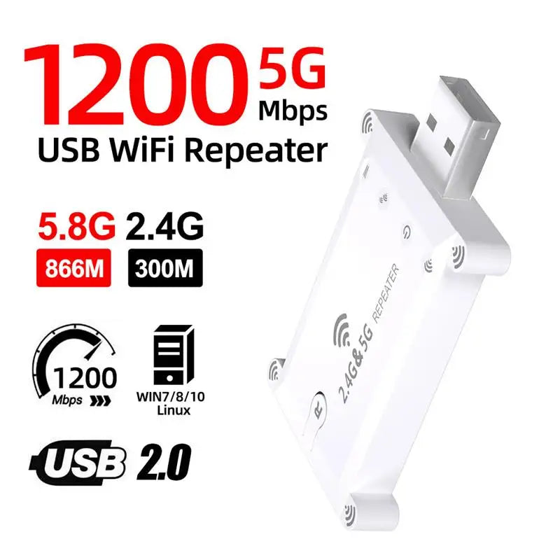 5g Usb Wifi Extender Repeater Dual Band 1200M