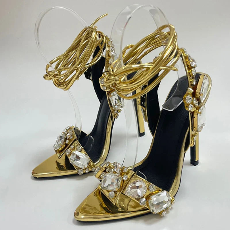 Liyke Sexy Ankle Strap Golded Sandals Women Party