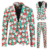 Mens Fashion Casual Suit Printed Christmas Jacket Pants