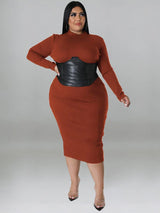 Zipper Dress Tight Ladies Mid Length Plus Size