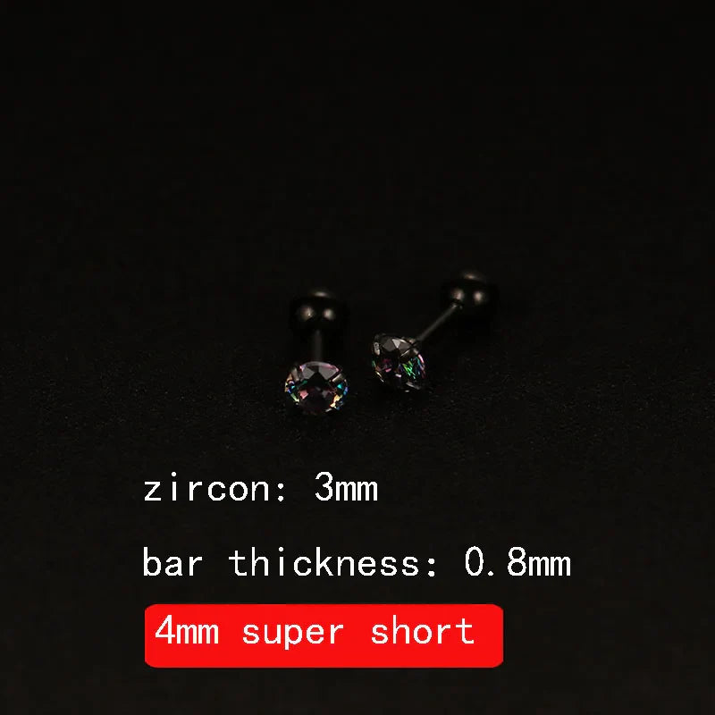 2PCS 4mm Short Ear Studs Earring Outside Upper